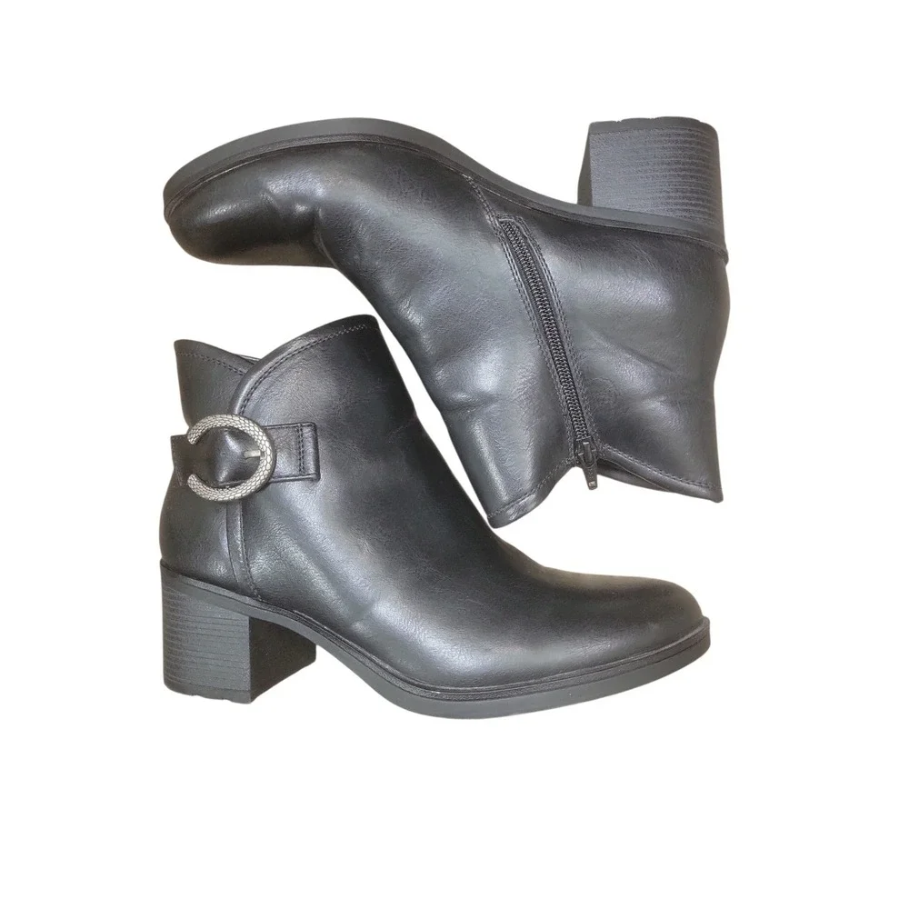 BaretrapsChristine Womens 10M Black Ankle Boots Block Heel Buckle Career‎ Casual
